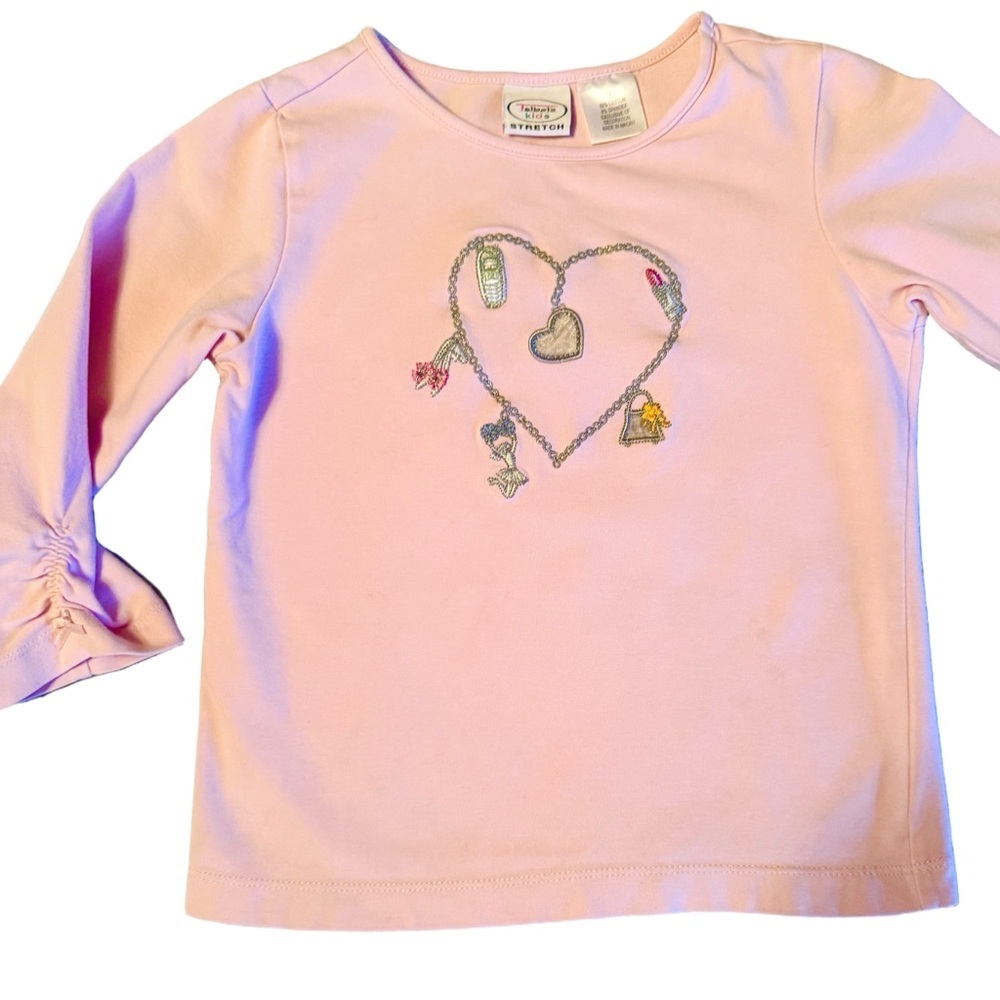 Talbots Kids Stretch Pink Top with mini bows on sleeves, Heart in center size 5